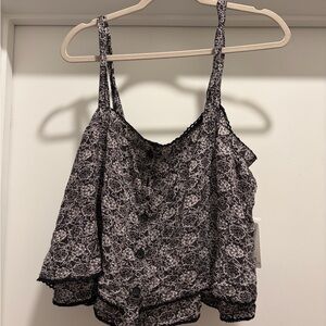 FREE PEOPLE Floral Lace-Trim Camisole Tank Top - Black & White